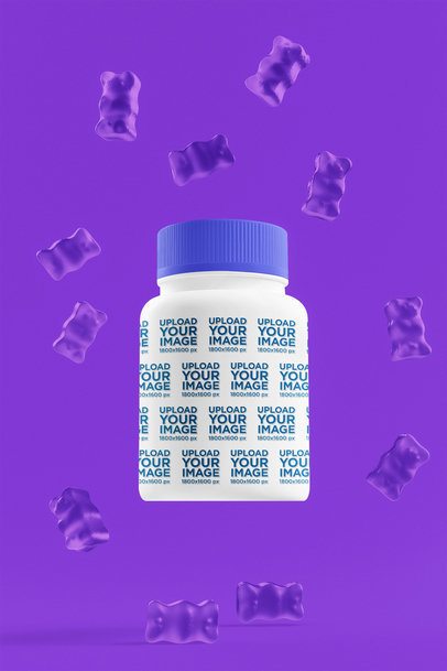 Mockup of an AI-Generated Supplement Capsules Bottle Surrounded by Gummy Bears m53951