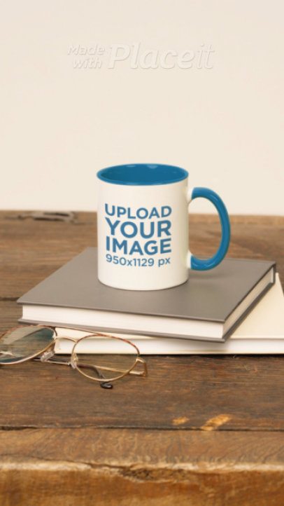 Video of an 11 Oz Coffee Mug Placed on a Vintage Table With Some Books 8992v