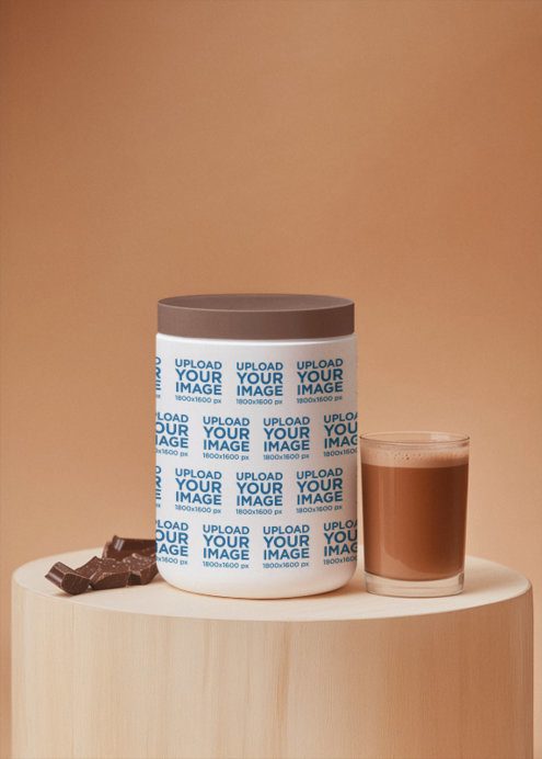 Supplement Mockup Featuring an AI-Created Wide Mouth Bottle With a Chocolate Shake