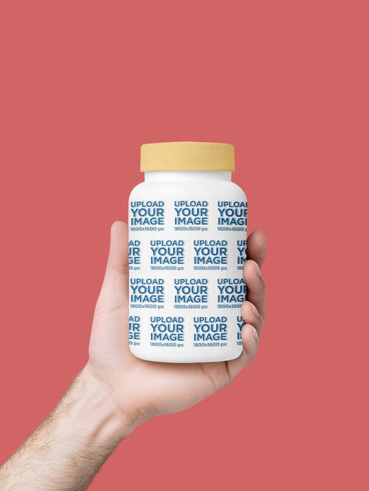 Mockup of an AI-Generated Hand's Man Holding a Supplement Capsule Bottle