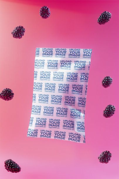Mockup of an AI-Generated Supplement Zip Food Bag Surrounded by Floating Blackberries m53956