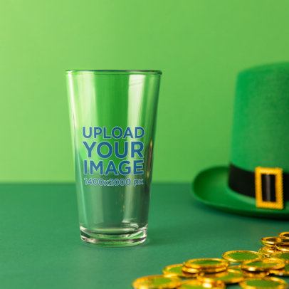 Drinkware Mockup Featuring a Shaker Pint Glass Placed in a St. Patrick's Day Setting
