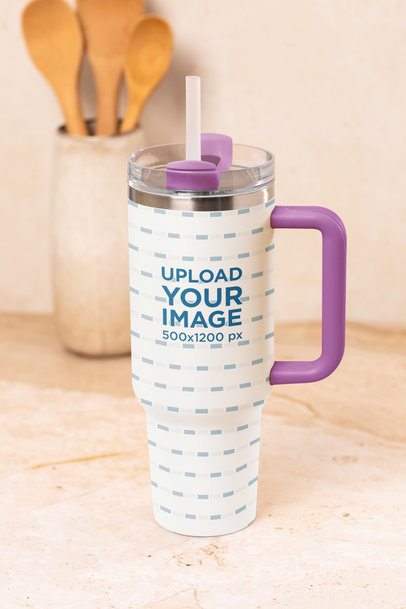 Stanley Mockup Featuring a Tumbler Placed on a Nice Kitchen Table