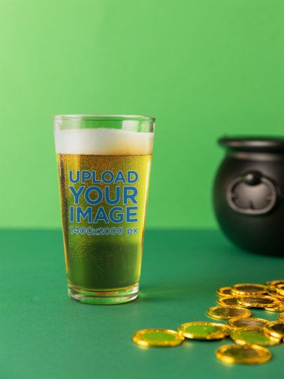 St. Patrick's Day Mockup Featuring a Shaker Pint Glass Filled With Beer