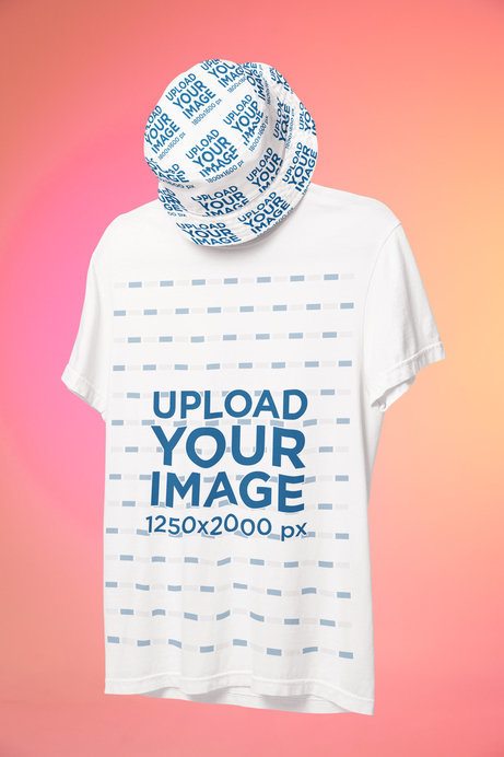 Mockup of a Comfort Colors T-Shirt and a Bucket Hat Floating in a Gradient Background
