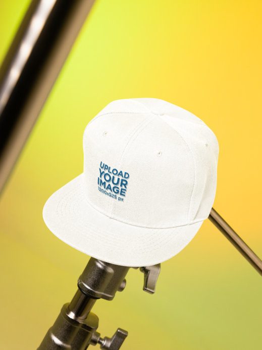 Snapback Hat Mockup Featuring a Steel and a Colorful Background