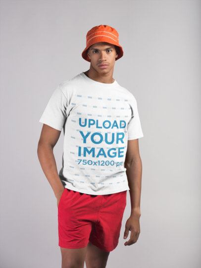 T-Shirt Mockup of a Man Wearing Beach Clothing