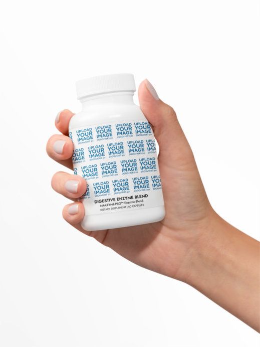 Digestive Enzyme Blend Supplemen Mockup Featuring a Woman's Hand With Painted Nails