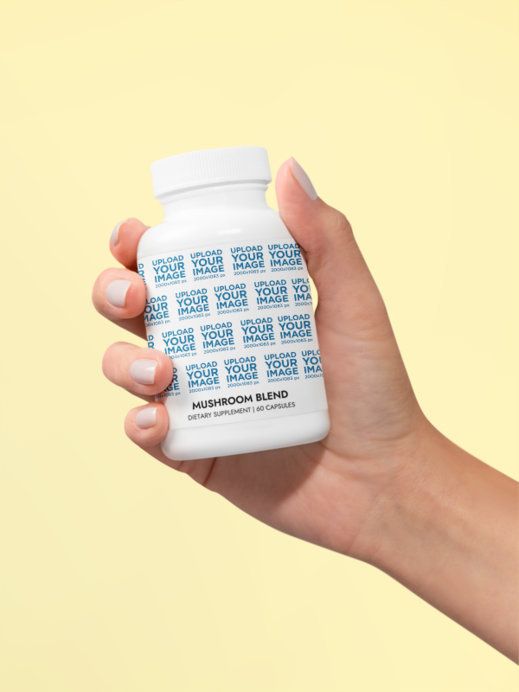 Mushroom Blend Supplement Mockup Featuring a Woman's Hand With Stylish Nails
