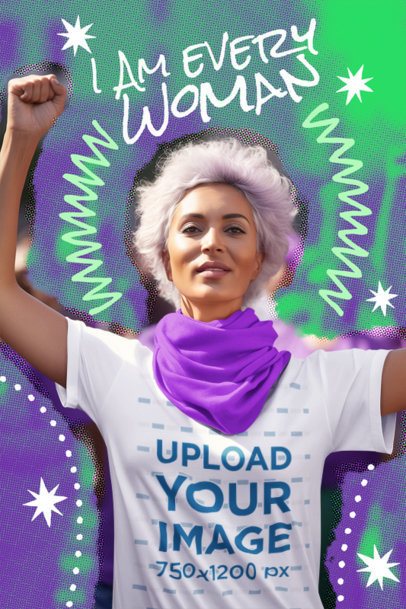 Illustrated Mockup of an AI-Generated Woman Wearing a T-Shirt for Women's Day