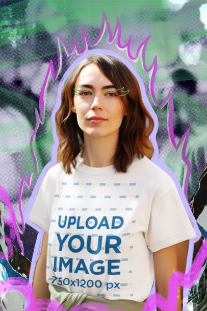 T-Shirt Mockup Featuring an AI-Generated Woman With a Feminist Theme and Doodle Graphics 7203-m37347