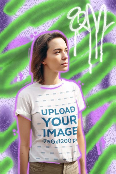 T-Shirt Mockup of an AI-Generated Woman Featuring a Graffiti Style 7206-1