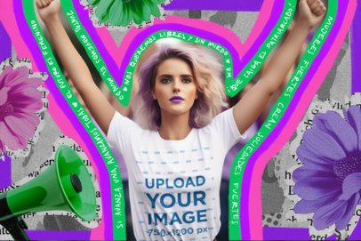 T-Shirt Mockup of an AI-Generated Woman With Feminist-Themed Graphics for Women's Day m7204b