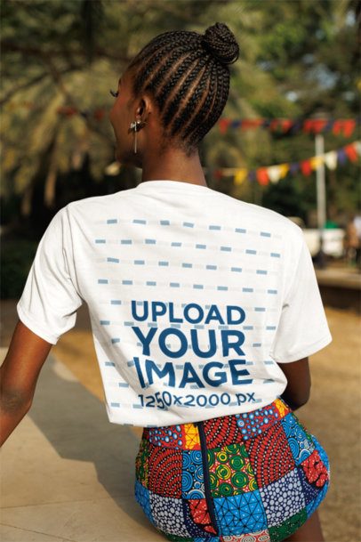 Back-View T-Shirt Mockup of a Woman With a Braided Hairstyle m54141