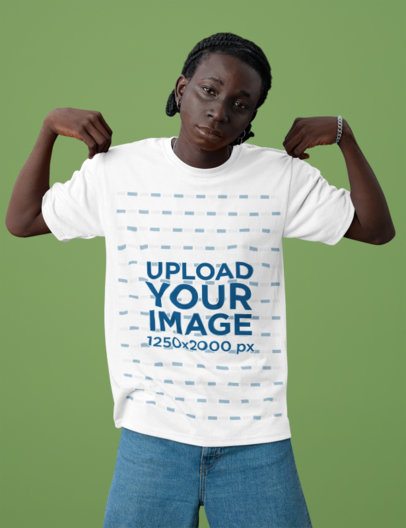 Round-Neck Tee Mockup Featuring a Man With Conrow Braids Posing in a Studio
