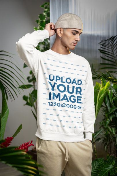 Comfort Colors Sweatshirt Mockup of a Man Standing Near Some Plants m54661