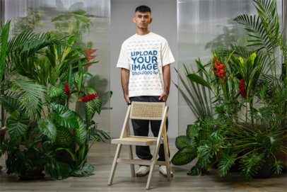 Oversized T-Shirt mockup of a Man Standing in a Secret Garden-Inspired Setting m54656