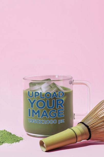 AI-Created Mockup Featuring a Clear Glass Mug Filled With Matcha