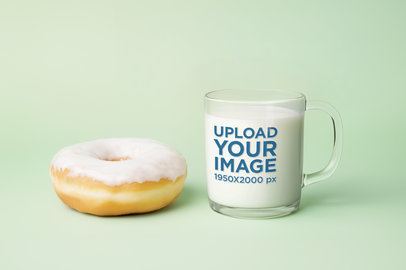 Mockup of an AI-Generated Clear Glass Mug Filled With Milk Featuring a Donut
