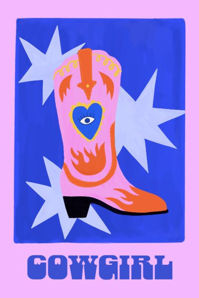 Art Print Design Creator for Cowgirl Enthusiasts With a Boot Illustration 7219b