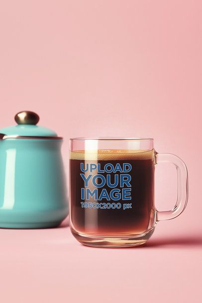 Mockup of an AI-Generated Clear Glass Mug Filled With Coffee