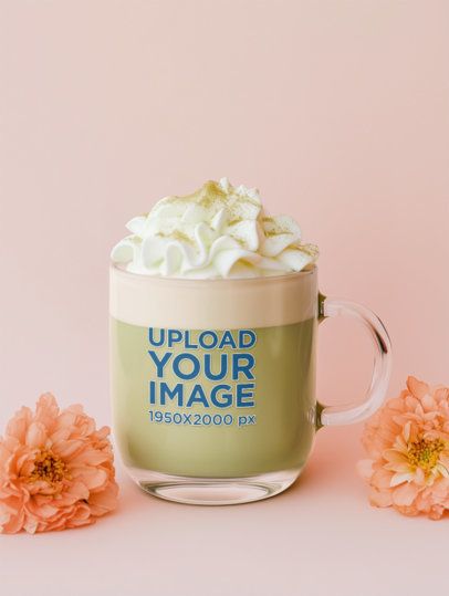 Clear Glass Mug Mockup Featuring an AI-Created Creamy Matcha Drink
