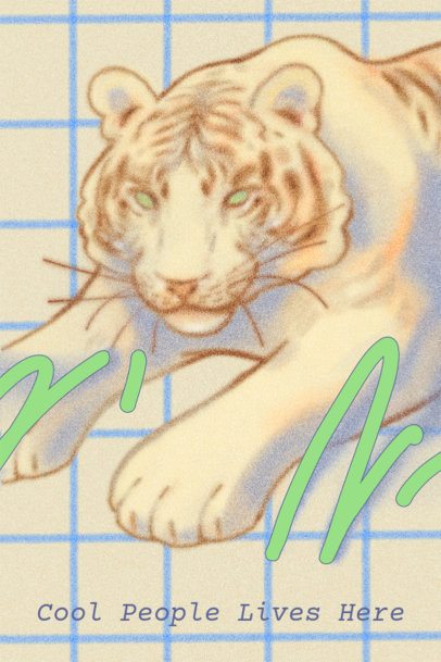 Art Print Template Featuring an Illustrated Tiger and a Quote 7220c