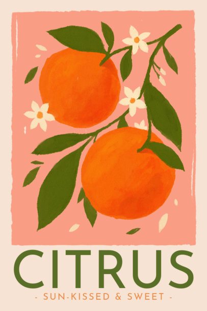 Art Print Design Template With Illustrated Oranges and a Phrase