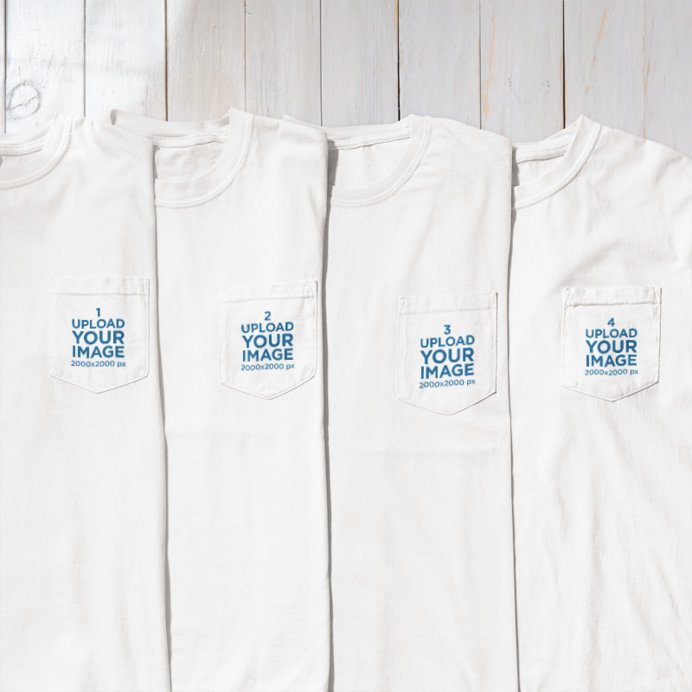 Comfort Colors Mockup of Four Pocket Tees Placed on a Rustic Wooden Surface