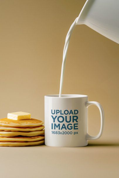 Coffee Mug Mockup Featuring AI-Created Milk and Pancakes m54796