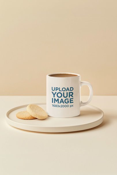 Mockup of an AI-Generated Mug Filled With Coffee Placed on a Plate With Cookies m54799