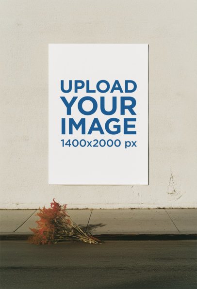 Mockup of an AI-Generated Poster Placed on a Wall Street Featuring a Bouquet