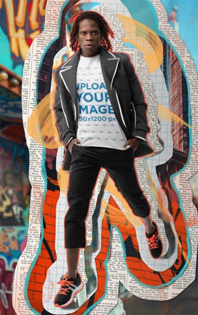 Round-Neck T-Shirt Mockup of a Man Featuring a Collage-Themed Aesthetic 7221-m10771