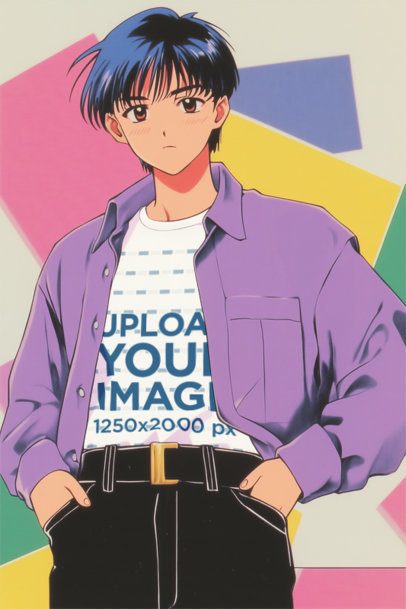 Anime Mockup of an AI-Generated Young Man Graphic With a T-Shirt and Retro-Inspired Look