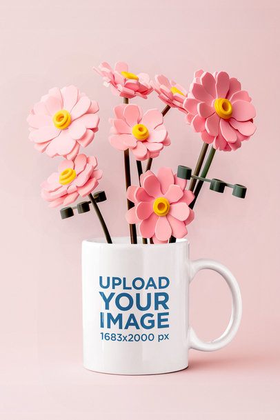 Coffee Mug Mockup Featuring AI-Created Flower Toys m54798