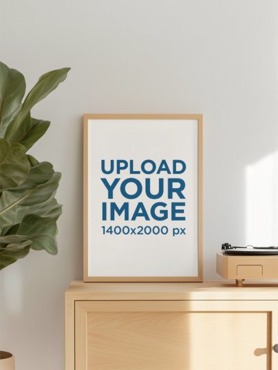 Mockup of an AI-Generated Art Print Placed on a Wooden Drawer m54847