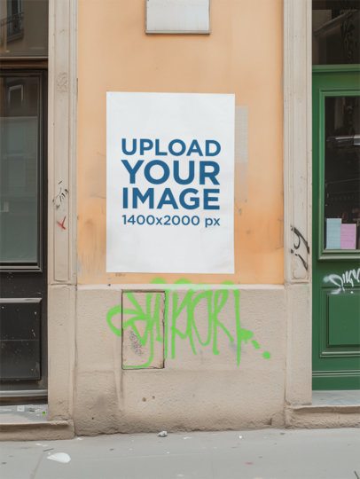 Mockup of an AI-Generated Poster Placed on Wall With Street Art