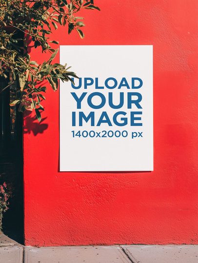 Mockup of an AI-Generated Poster Placed on a Wall Near a Tree