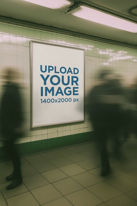 Poster Mockup Featuring an AI-Created Subway Station Setting