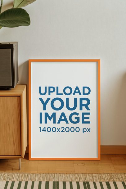 Mockup of an AI-Generated Art Print Placed on a Wooden Floor in a Nice Room m54854