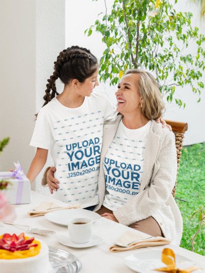Bella Canvas T-Shirt Mockup Featuring a Girl Celebrating Mother's Day With a Woman
