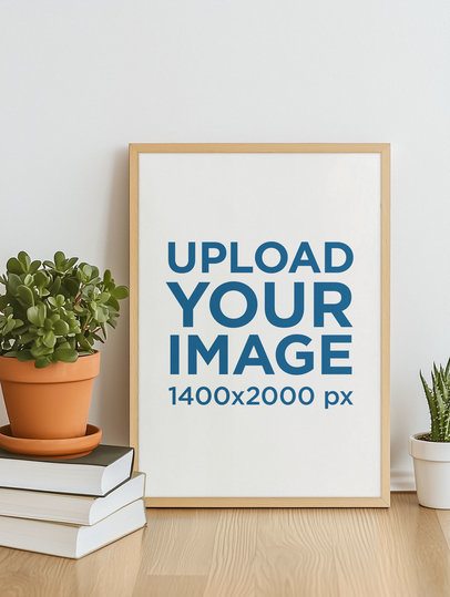 Art Print Mockup Featuring an AI-Created Wooden Surface and Two Plant Pots m54849