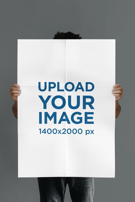 Poster Mockup Featuring an AI-Created Man Standing in a Studio With a Colorful Background