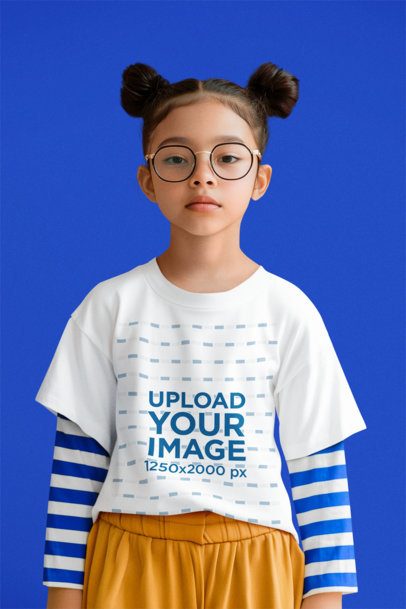 T-Shirt Mockup of an AI-Generated Cool Girl With Two Buns Posing in a Studio m52899