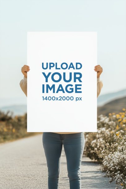 Poster Mockup Featuring an AI-Created Woman Standing on the Road