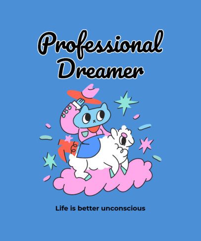 T-Shirt Design Maker Featuring a Cartoonish Cat and a Sleeping-Themed Quote