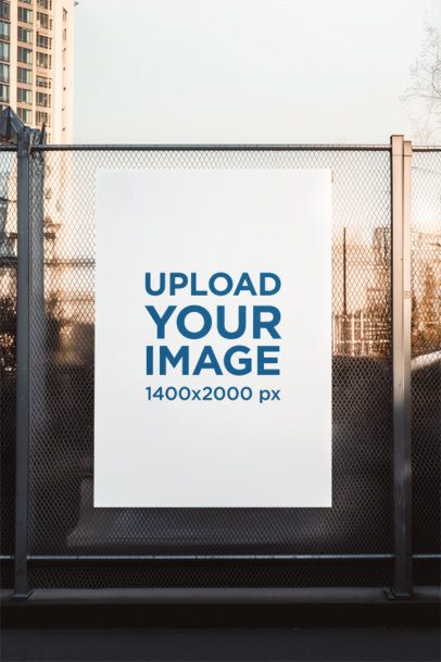 Mockup of an AI-Generated Poster Hanging on a Net Fence m54832