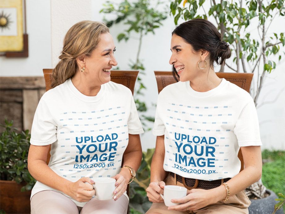 Comfort Colors T-Shirt Mockup of Two Cheerful Women Celebrating Mother's Day