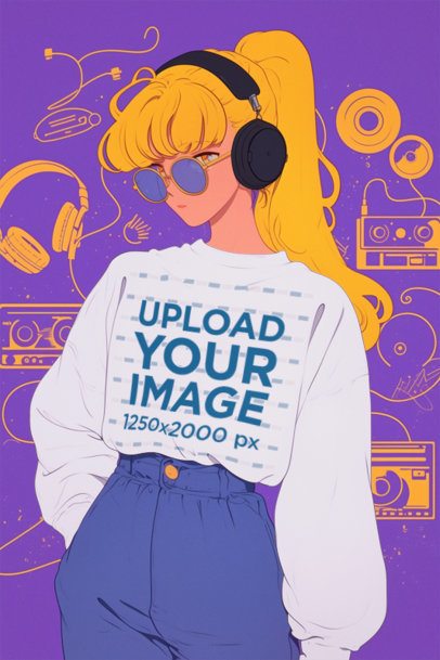 Sweatshirt Mockup of an AI-Generated Anime Woman With a Retro-Themed Background