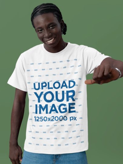 T-Shirt Mockup of a Cheerful Man Posing Against a Customizable Background